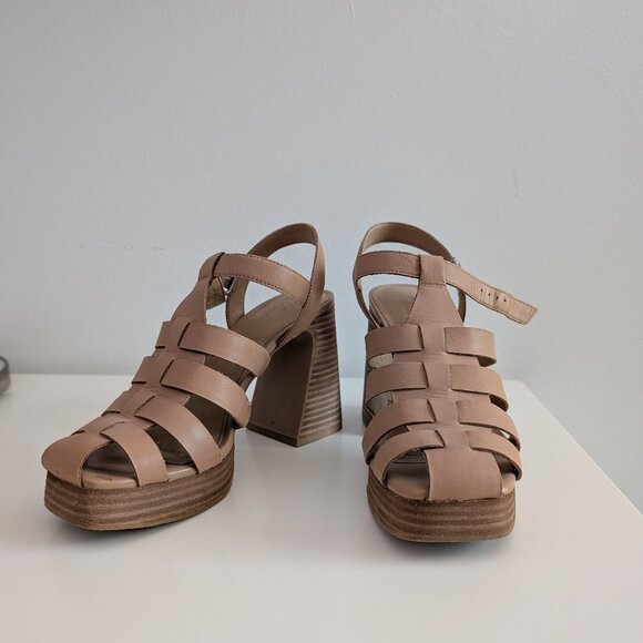 Crown Vintage Fisherman Sandal Heels | Strappy Block Heel Shoes 8.5 - Picture 1 of 4